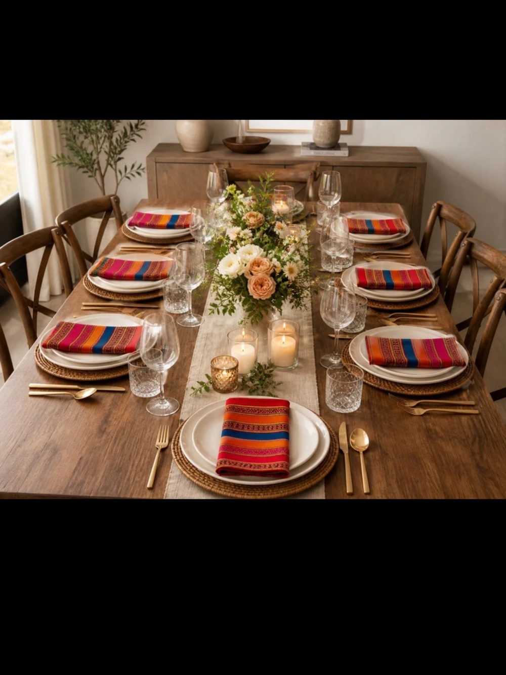 8 Vibrant Multicolor Striped Cotton Dinner Napkins 20”x18”
